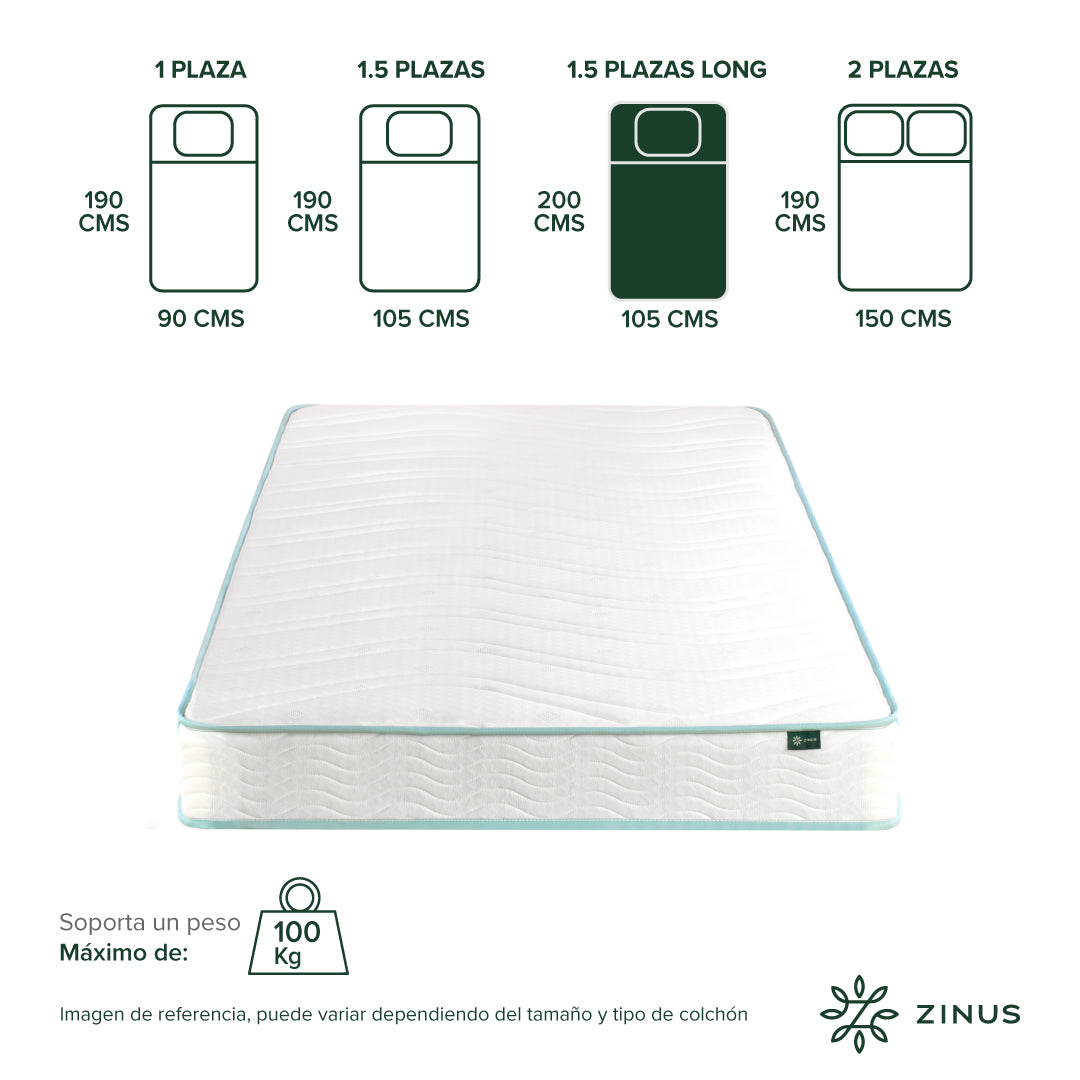 Colchón Zinus 1.5 Plazas Long 105x200x15cm de Resorte Bonell
