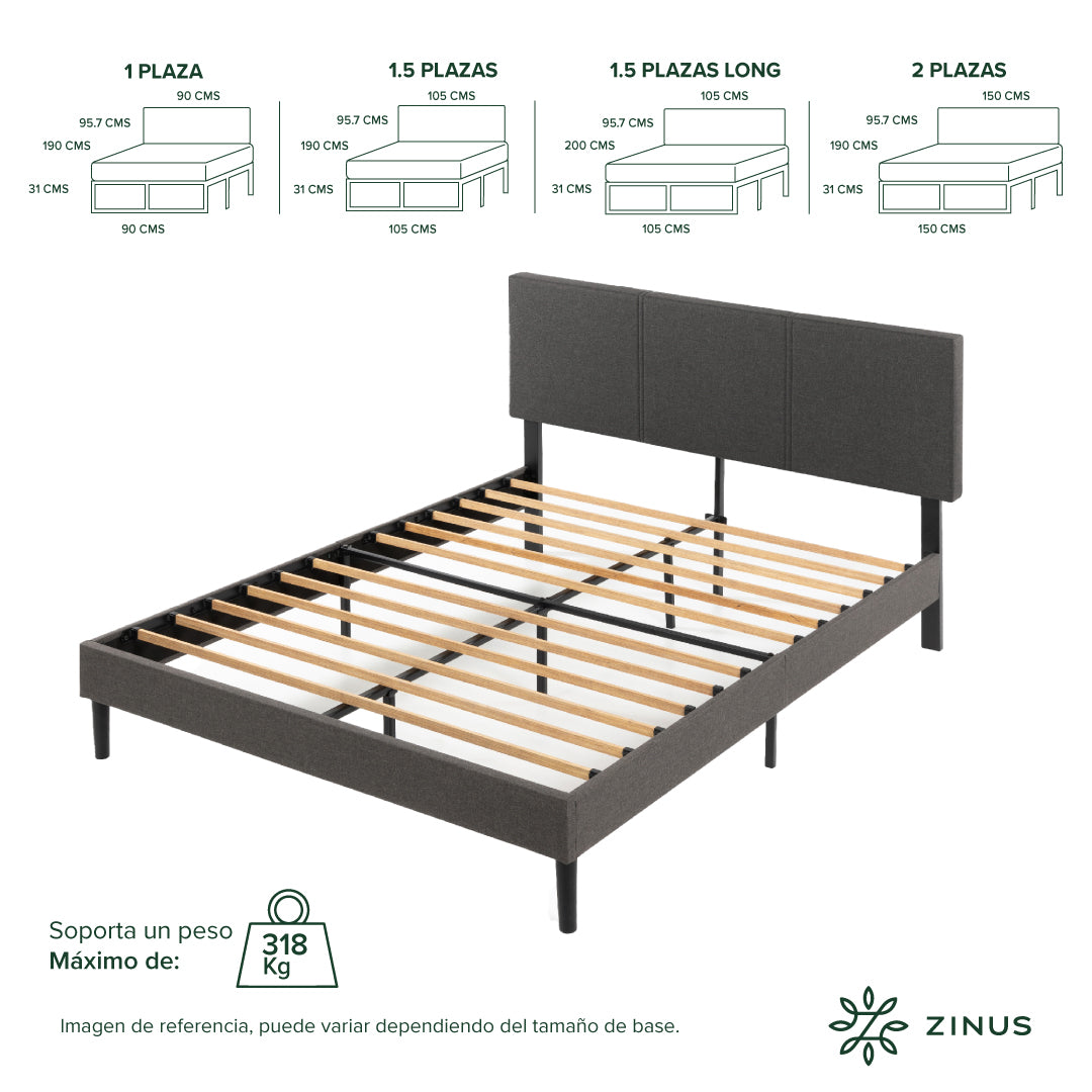 Base cama CAMBRIL respaldo Zinus 2 Plazas Long 150x200x30cm