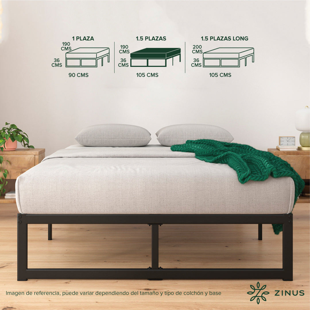Cama Abel Zinus Colchón Espuma 1.5 Plazas 25cms