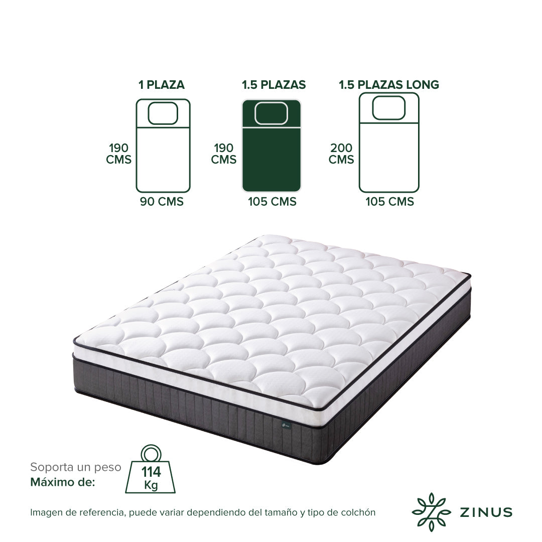 Colchón Zinus 1.5 Plazas 105x190x30cm Espuma y Resortes