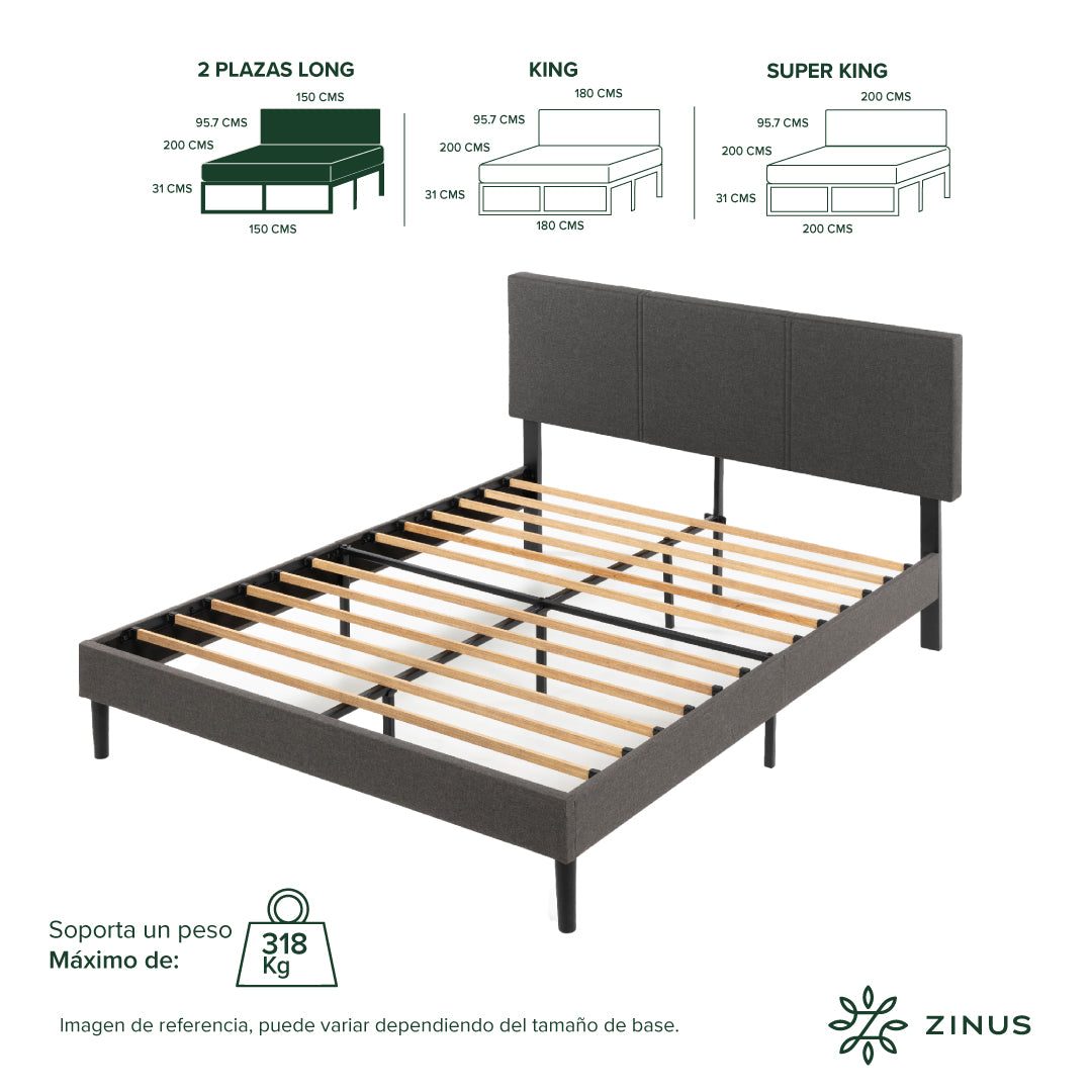 Base cama CAMBRIL respaldo Zinus 2 Plazas Long 150x200x30cm