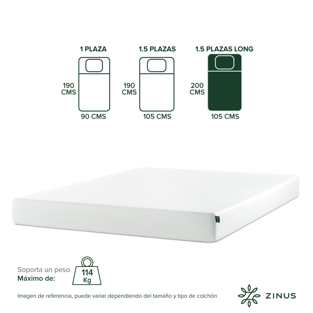 Colchón Zinus 1.5 Plazas Long 105x200x15cm Espuma Alivia Pr