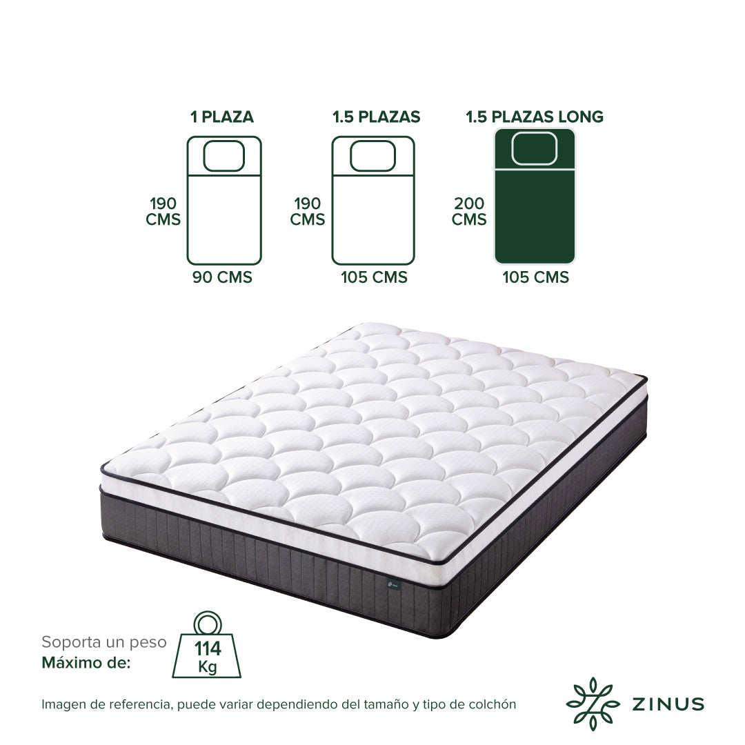 Colchón Zinus 1.5 Plazas Long 105x200x25cm Espuma y Resortes