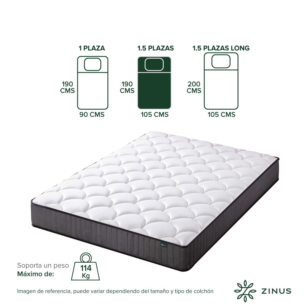 Colchón Zinus 1.5 Plazas 105x190x20cm Espuma y Resortes
