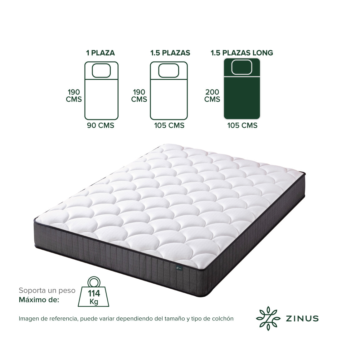 Colchón Zinus 1.5 Plazas Long 105x200x20cm Espuma y Resortes