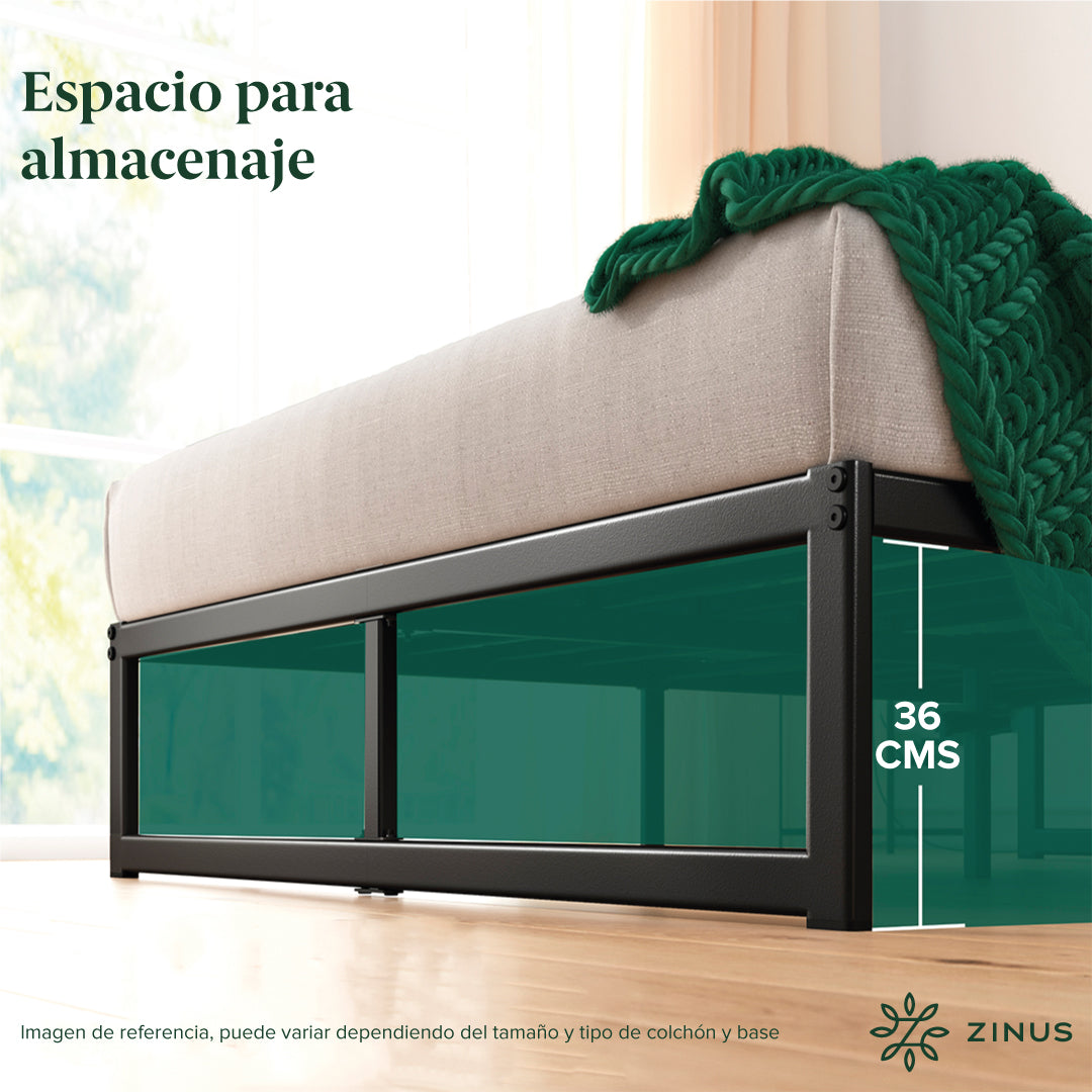 Cama Abel Zinus Colchón Espuma 2 Plazas Long 25cms