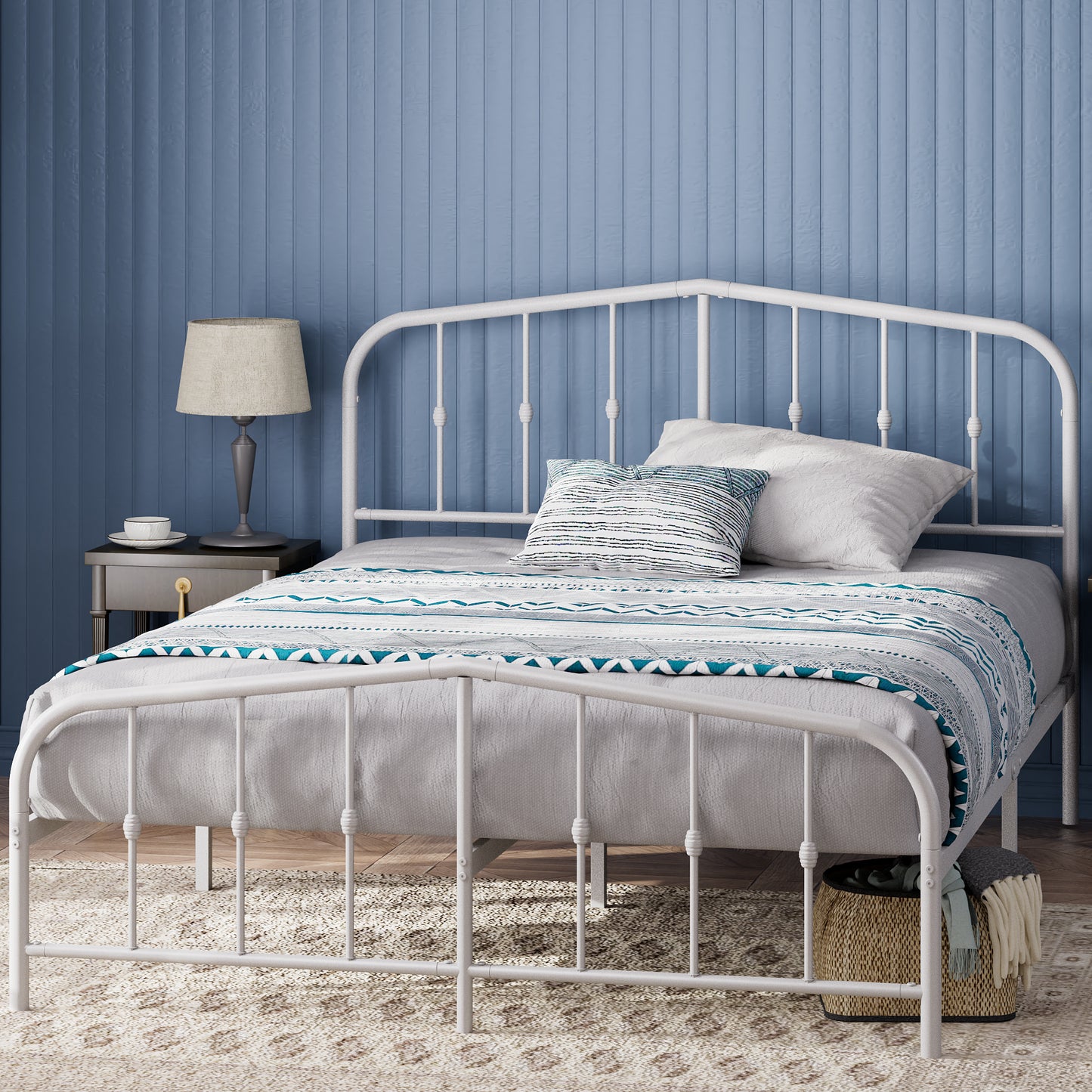 Base de cama de metal Heidi Blanca con respaldo