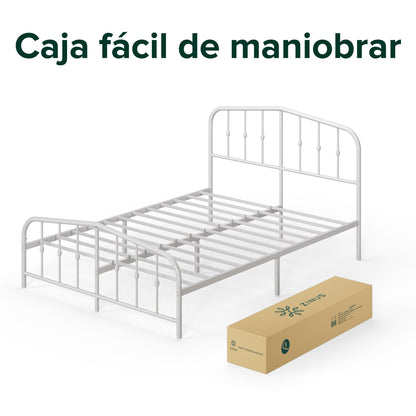 Base de cama de metal blanca HEIDI Zinus 1 plaza 90x190x30cm