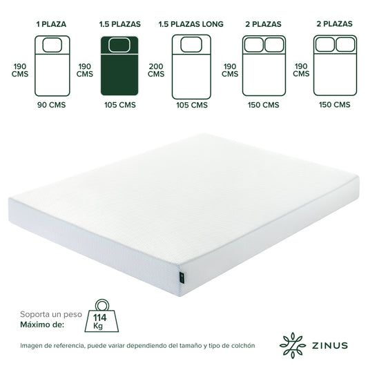 Colchón Zinus 1.5 Plazas 105x190x15cm Espuma y Fresco