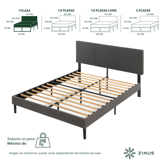 Base de Cama Premium Zinus 1P 90x190x30cm Cambril Respaldo