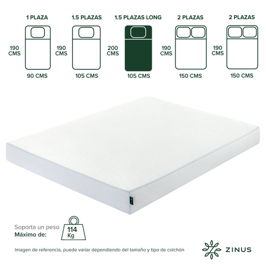 Colchón Zinus 1.5 Plazas Long 105x200x15cm Espuma y Fresco
