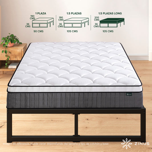 Cama Abel Zinus Resortes Pocket 1.5 Plazas Long 25cms