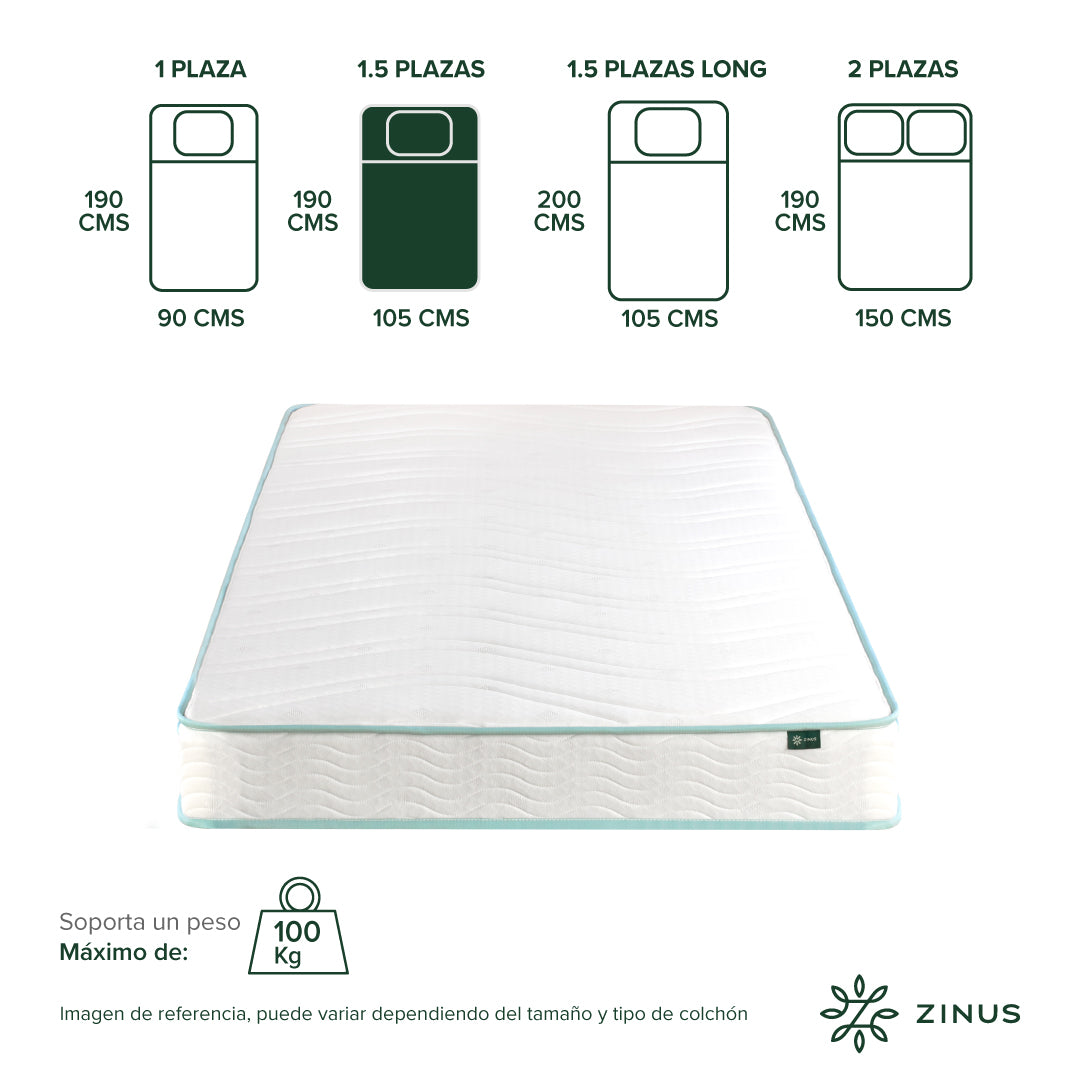 Colchón Zinus 1.5 Plazas 105x190x15cm de Resortes Bonell