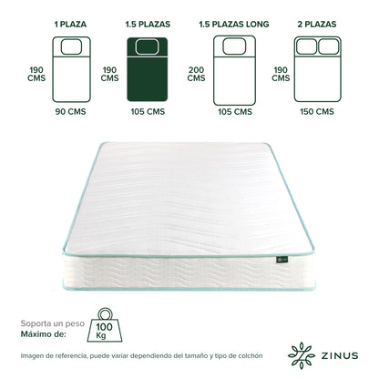 Colchón Zinus 1.5 Plazas 105x190x15cm de Resortes Bonell