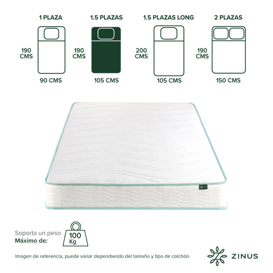 Colchón Zinus 1.5 Plazas 105x190x15cm de Resortes Bonell
