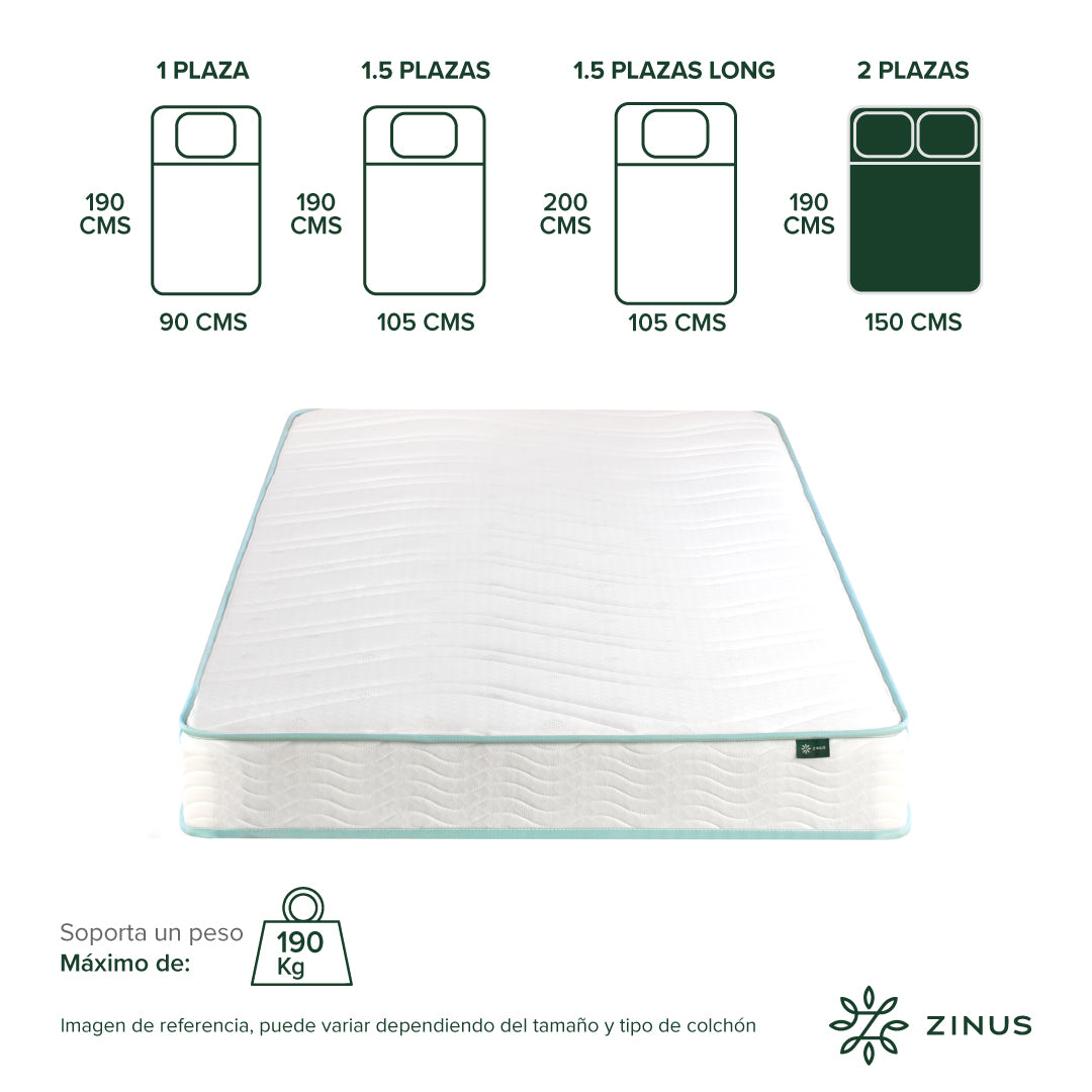 Colchón Zinus Caja 2 Plazas 150x190x15cm de Resortes Bonell