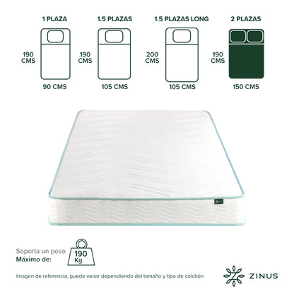 Colchón Zinus Caja 2 Plazas 150x190x15cm de Resortes Bonell