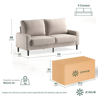 Sofá Colton Zinus 3 cuerpos beige