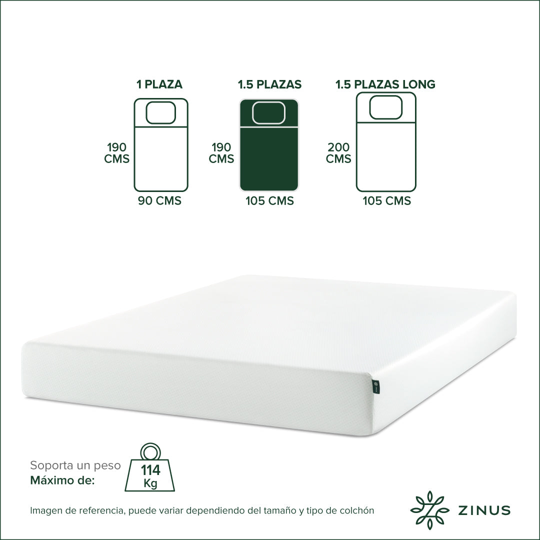 Colchón Zinus 1.5 Plazas  105x190x25cm Espuma Alivia Presión