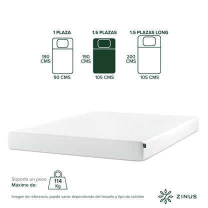 Colchón Zinus 1.5 Plazas  105x190x15cm Espuma Alivia Presión