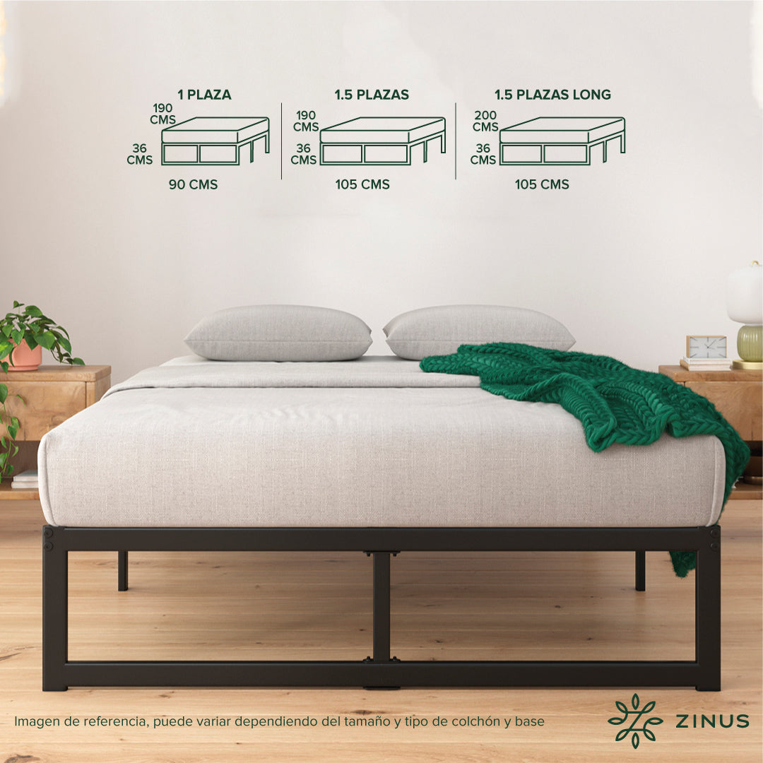 Cama Abel Zinus Colchón Espuma 2 Plazas Long 25cms