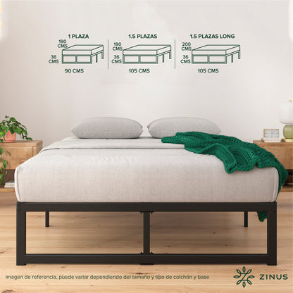 Cama Abel Zinus Colchón Espuma 2 Plazas Long 25cms