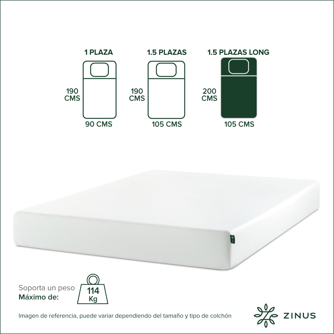 Colchón Zinus 1.5 Plazas Long  105x200x25cm Espuma Alivia Pr