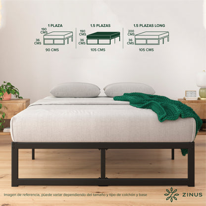 Cama Abel Zinus Colchón Espuma 1.5 Plazas 25cms