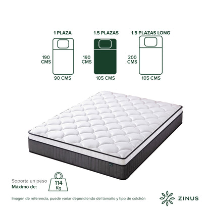 Colchón Zinus 1.5 Plazas 105x190x30cm Espuma y Resortes