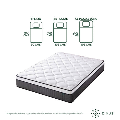 Colchón Zinus 2 Plazas Long 150x200x25cm Espuma y Resortes