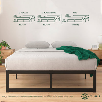 Cama Abel Zinus Colchón Espuma 1.5 Plazas 25cms