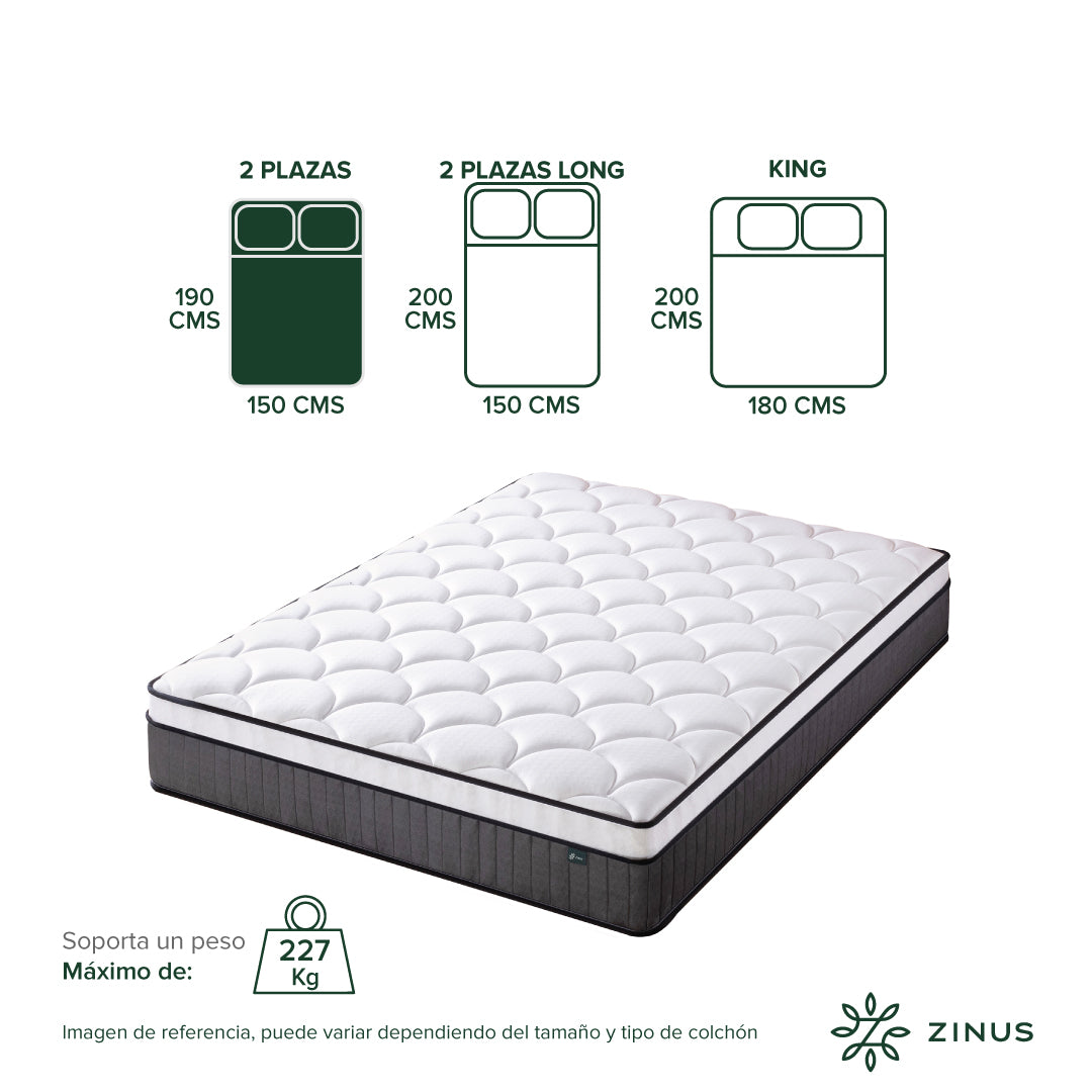 Colchón Zinus 2 Plazas 150x190x25cm Espuma y Resortes Pocket