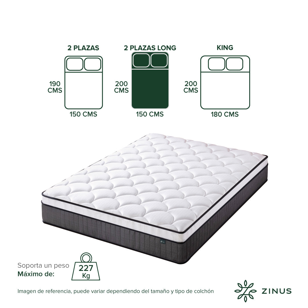 Colchón Zinus 2 Plazas Long 150x200x25cm Espuma y Resortes