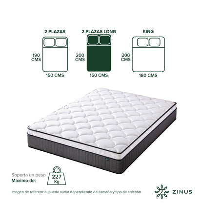 Colchón Zinus 2 Plazas Long 150x200x25cm Espuma y Resortes