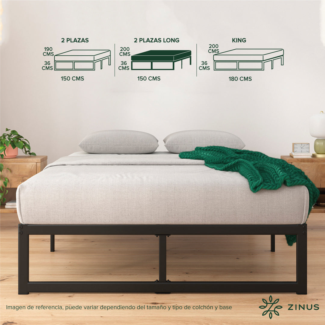 Cama Abel Zinus Colchón Espuma 2 Plazas Long 25cms