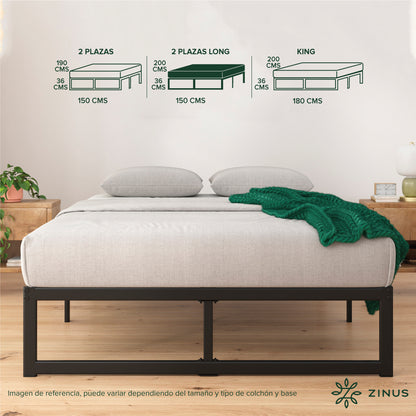 Cama Abel Zinus Colchón Espuma 2 Plazas Long 25cms