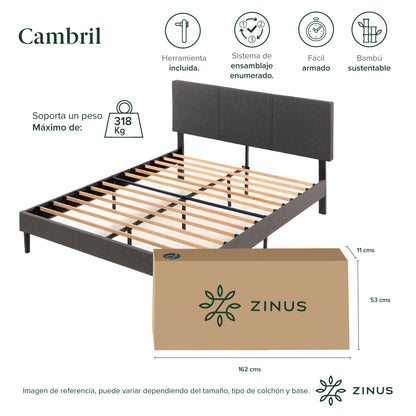 Cama Cambril Zinus Colchón Espuma 2 Plazas Long 30cms