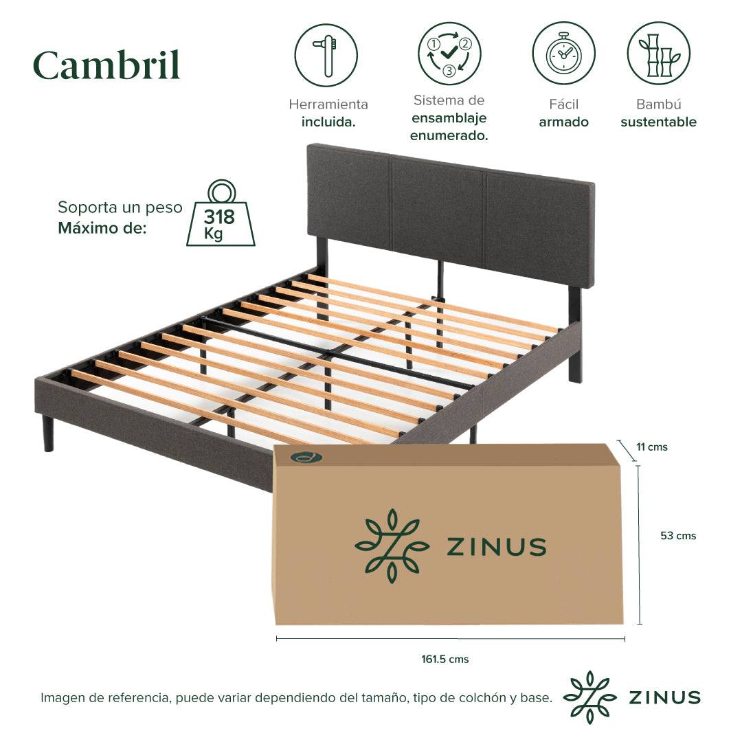 Cama Cambril Zinus Colchon Espuma Green Tea 2 Plazas