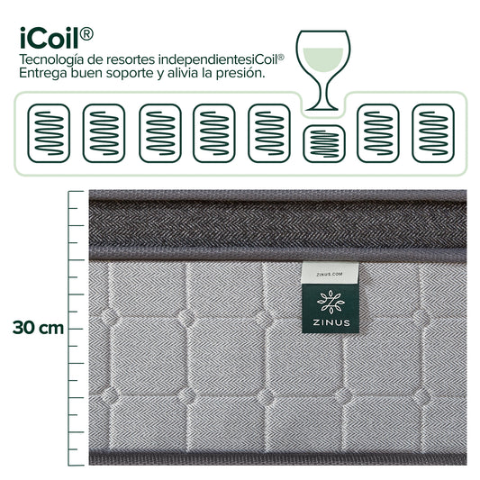 Colchón King Euro Top Híbrido Resortes Pocket Zinus 180x200x30cm