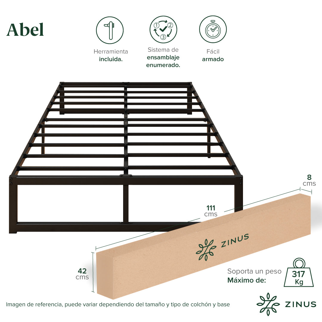 Cama Abel Zinus Colchón Espuma 2 Plazas Long 25cms