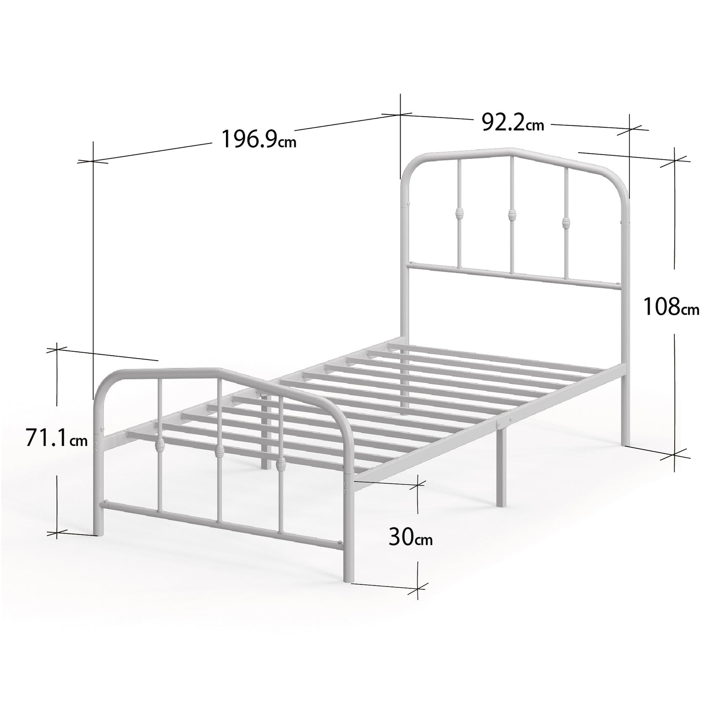 Base de cama de metal blanca HEIDI Zinus 1 plaza 90x190x30cm