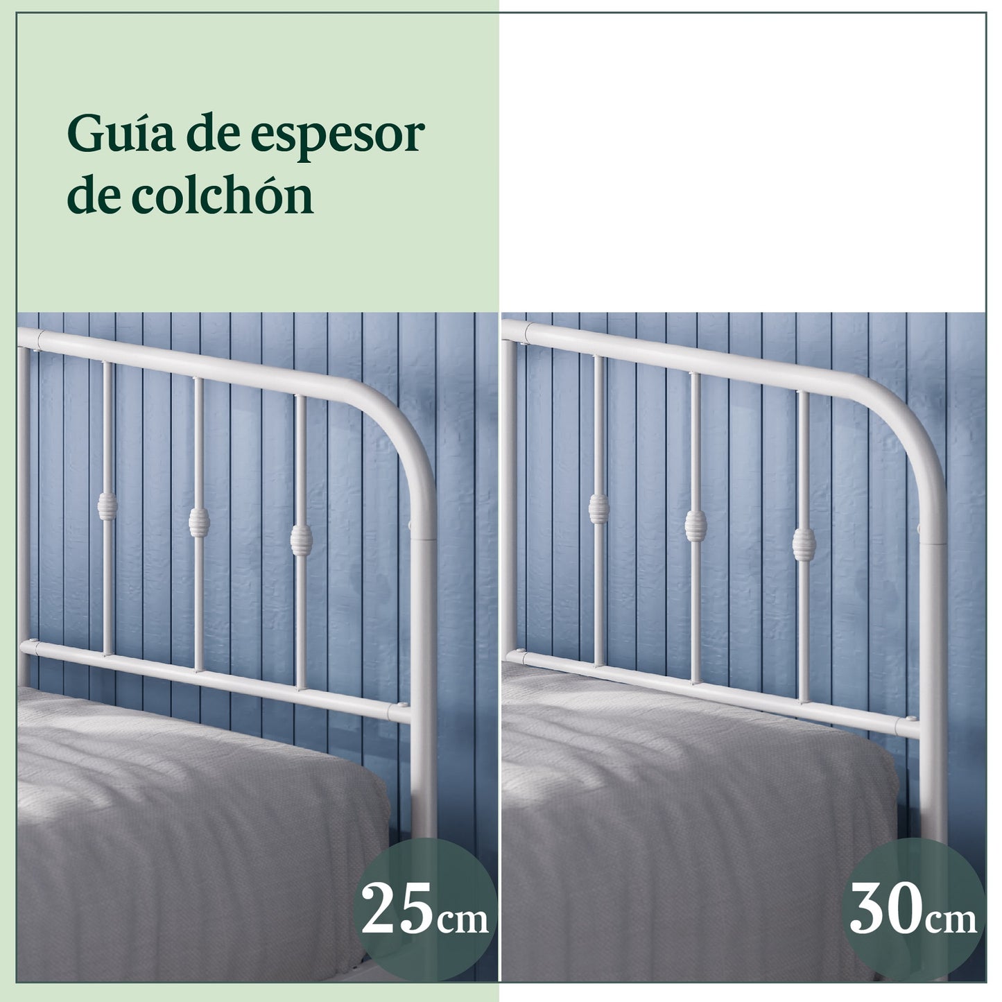 Base de cama de metal blanca HEIDI Zinus 1 plaza 90x190x30cm
